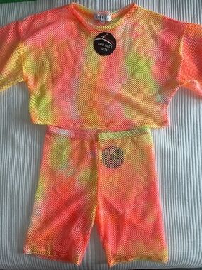 Love Neon Tie-Dye Mesh Two-Piece Swim Coverup - Pink, Orange, Yellow